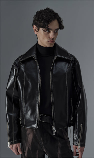 prev - Leather Jacket - ROBIN - BLACK