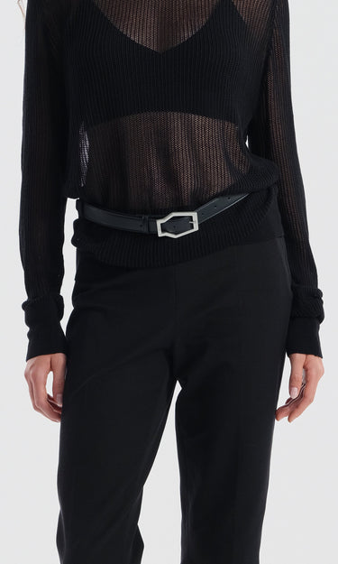 prev - Leather Belt - KAREL BELT MIDI - BLACK