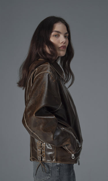 prev - Leather Jacket - ROBIN - MOSS