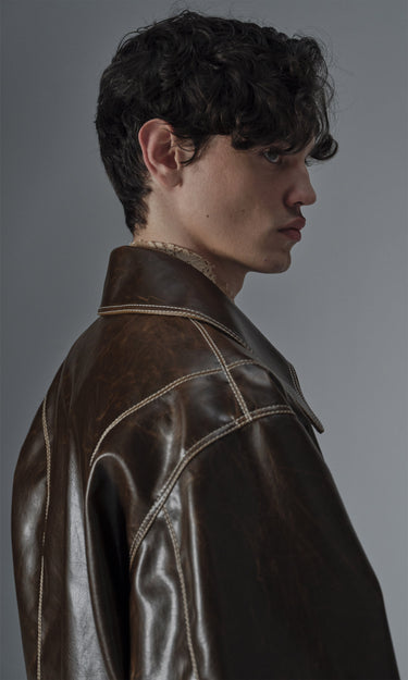 prev - Leather Jacket - ROBIN - MOSS